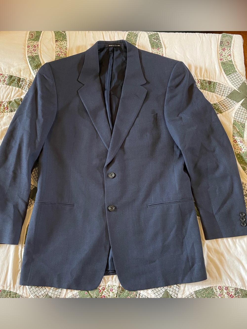 Yves St Laurent Men's Navy Blazer Classic Two-Button Suit Jacket 42 Tall Wool